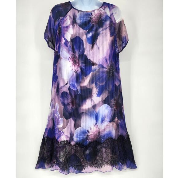 Argenti Floral Pastel Watercolor Pleated Shift Dress Women's Size 14 - Picture 3 of 10